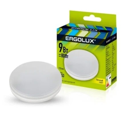 Лампа светодиодная «Ergolux» LED GX53  9W, 80Вт (GX53) 4500К  (1/10/100шт)/13515/884287 фото 1